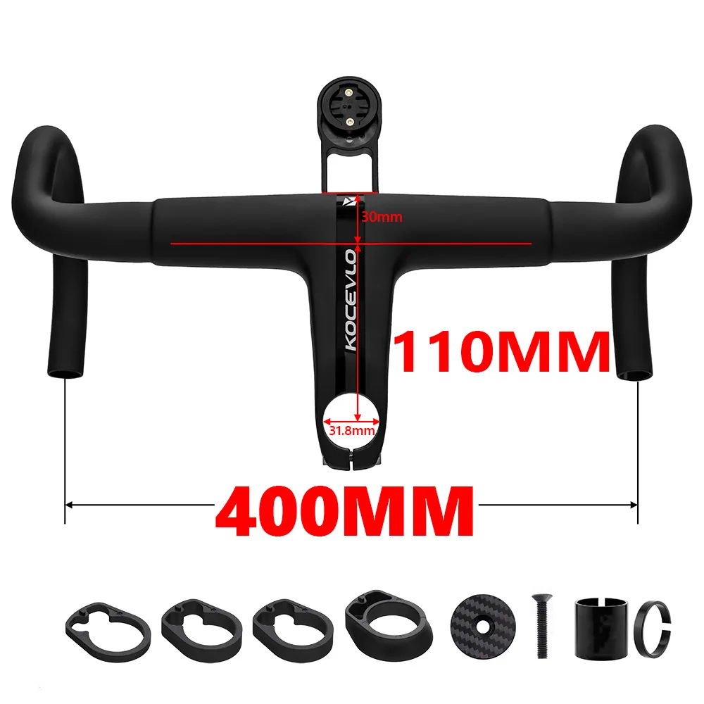 Guidon intégré 31,8 pouces guidon de vélo de route guidon en fibre de carbone intégrée et potence 28,6 guidon de chute intégré pour vélo de route 440 mm (440 x 90