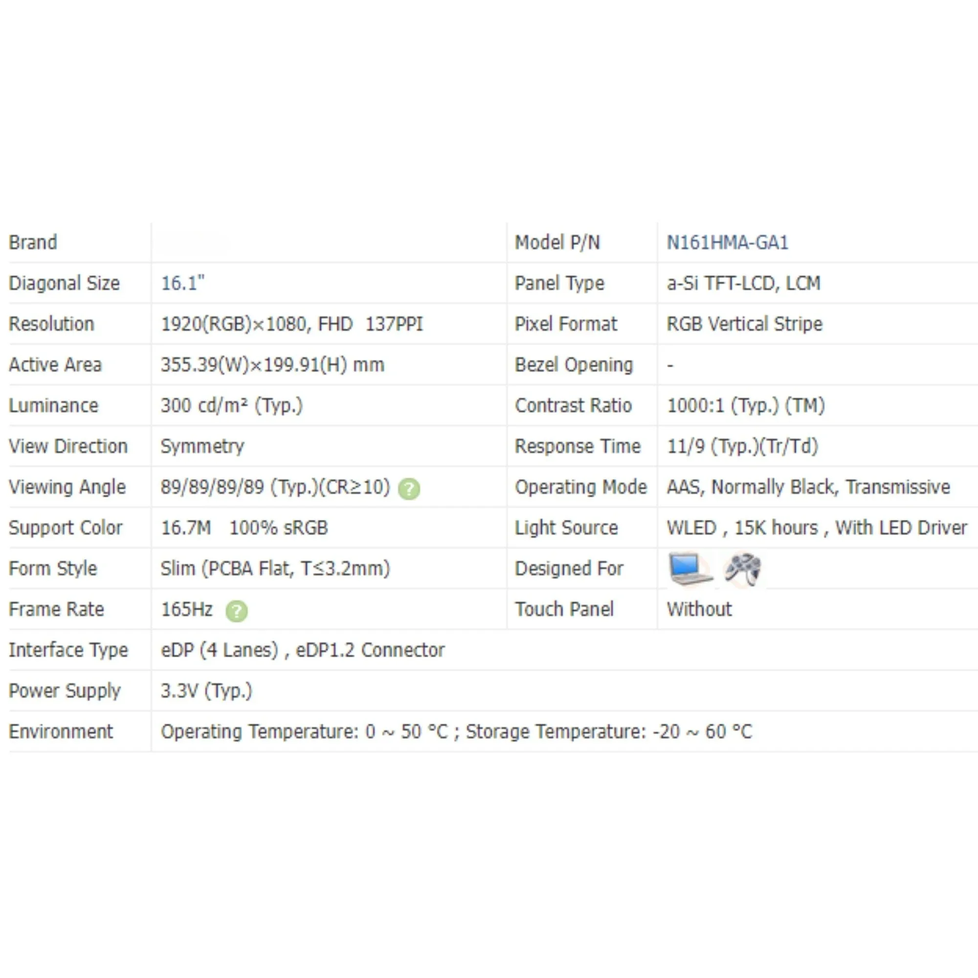 

N161HMA-GA1 1920x1080 16,1 дюймовый ЖК-экран для ноутбука, замена панели дисплея