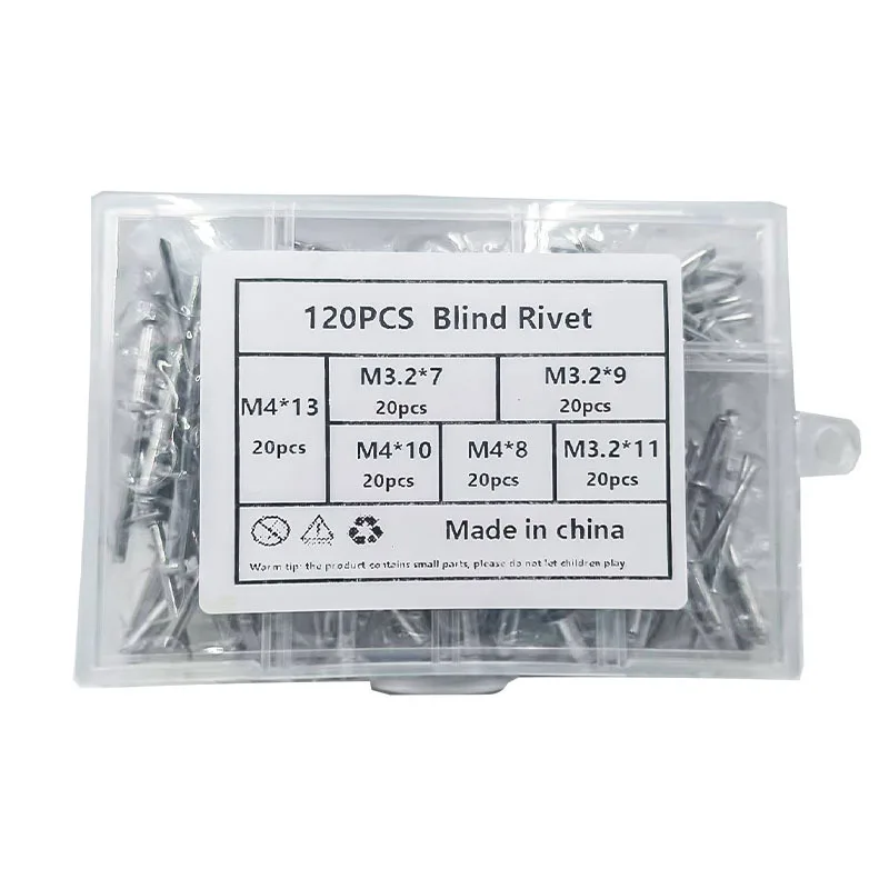120-teiliges Pop-Nieten-Sortiment aus Aluminiumlegierung, M3,2 M4, Kuppelkopf, Blindniet-Befestigungselemente, Set für Möbelreparatur-Werkzeugkasten