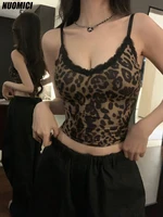 NUOMICI Y2K Sexy Leopard Print Tank Tops For Women's Clothing 2025 New Black Lace Vest women's Top Party/Music Festival