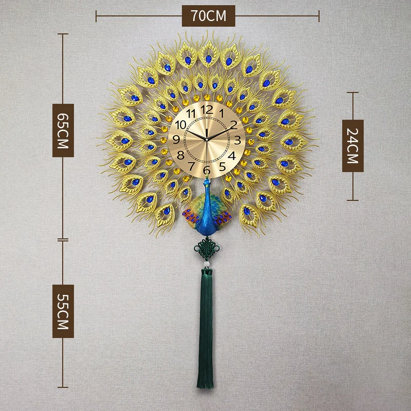 Round Premium Aesthetic Peacock Wall Clock Color:70x120cm