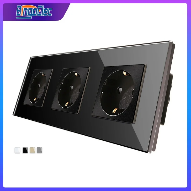 Outputs-tomada de Parede com Plugue de Padrão Europeu Saídas Painel de Vidro Cristal 16a Branco Cinza Preto Ouro