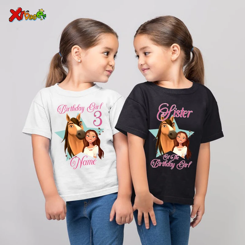 Birthday Shirt for Family Matching Clothes Horse Party Girls TShirt Gift Custom Name Kids Clothing Outfit Children Clothes Daddy 4
