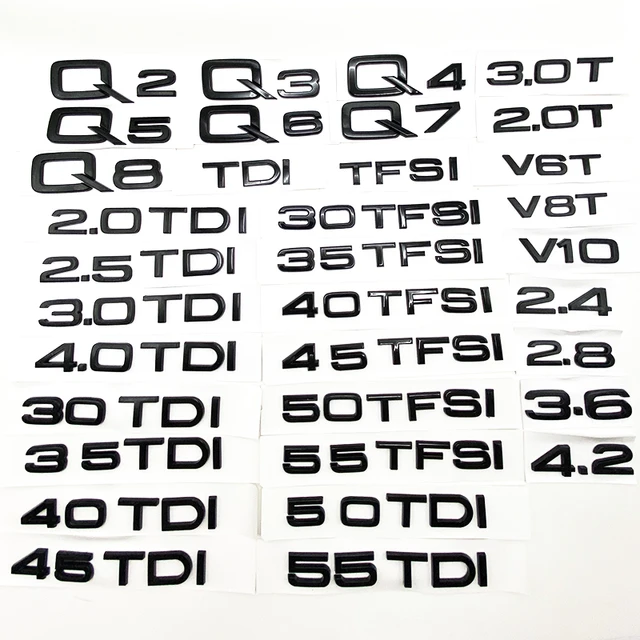 Glossy Black ABS Numbers Letters Q2 Q3 Q4 Q5 Q6 Q7 Q8 TDI TFSI 2.0T Emblem For Audi Q series Car Fender Trunk Rear Logo Sticker