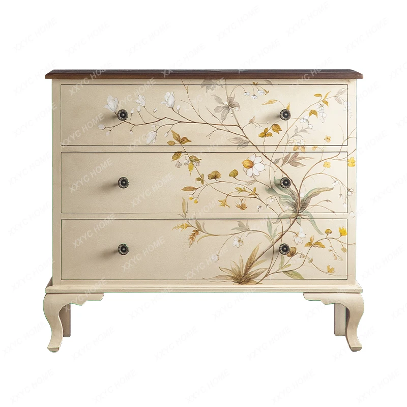 

Retro Hand-Painted Three-Bucket Cabinet Home Home Entrance Cabinet Living Room Sofa Side Cabinet Decoration