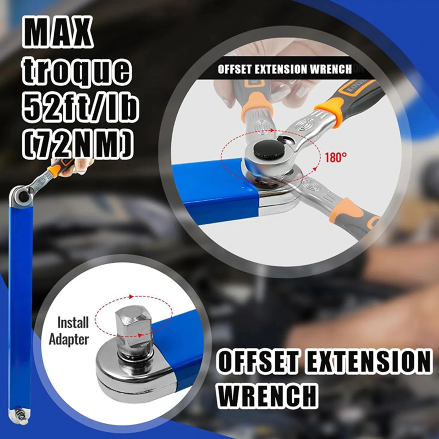 Auto Repair Extension Wrench Kit Ratchet Wrench Offset Tool For narrow Place Auxiliary Repair With 4-Styles Drive Adapter Socket