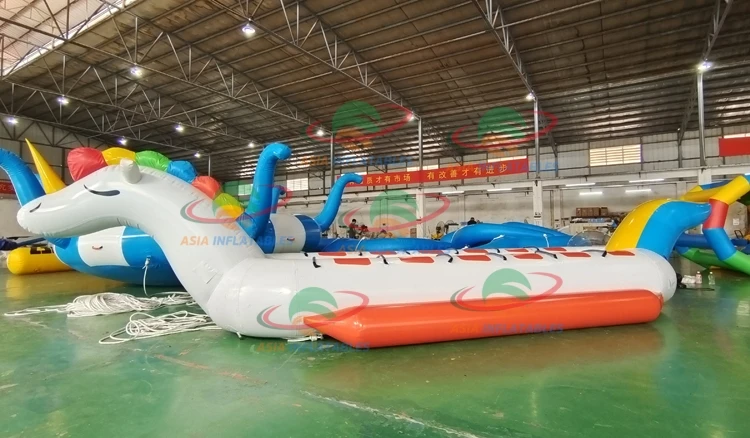 12 Persons Inflatable UNICORN Boat 97cm Tube Double Lane Unicorn Banana Boat For Commercial 5