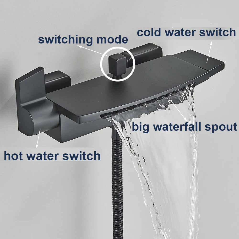 Shower set bathtub faucet shower faucet black waterfall bathtub shower faucets cold hot mixer tap bath shower tap wall mount concealed tub taps
