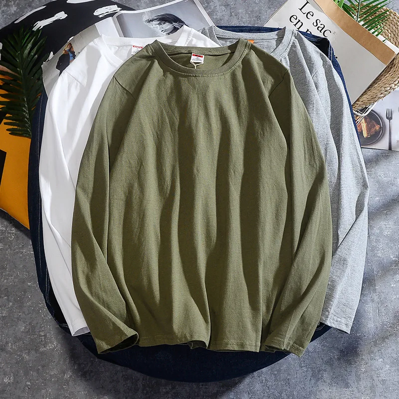 

MRMT 2024 Brand New Men's Heavyweight Cotton Long Sleeve Top Solid Color Base Shirt Simple Basic T-shirt Men