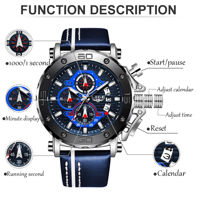 LIGE 2023 New Waterproof Watch Men Top Brand Luxury Men Watch Casual Automatic Date Quartz Chronograph Wristwatches Reloj Hombre