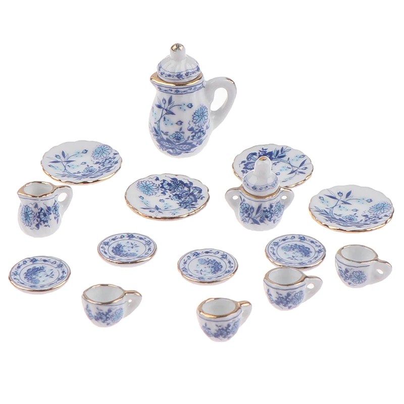15 Stück antike Miniatur Porzellan Tee tasse Set Blumen geschirr Küche Puppenhaus Möbel Spielzeug für Kinder Tee tassen Puppenhaus – Detail 10