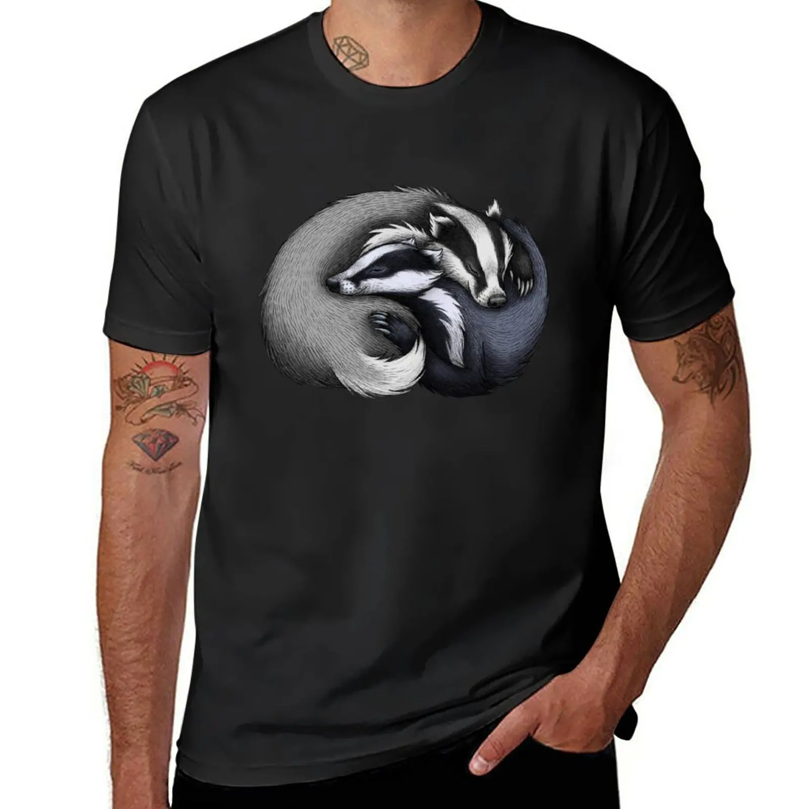 

Badger Couple T-Shirt hippie clothes anime quick-drying tops mens cotton t shirts