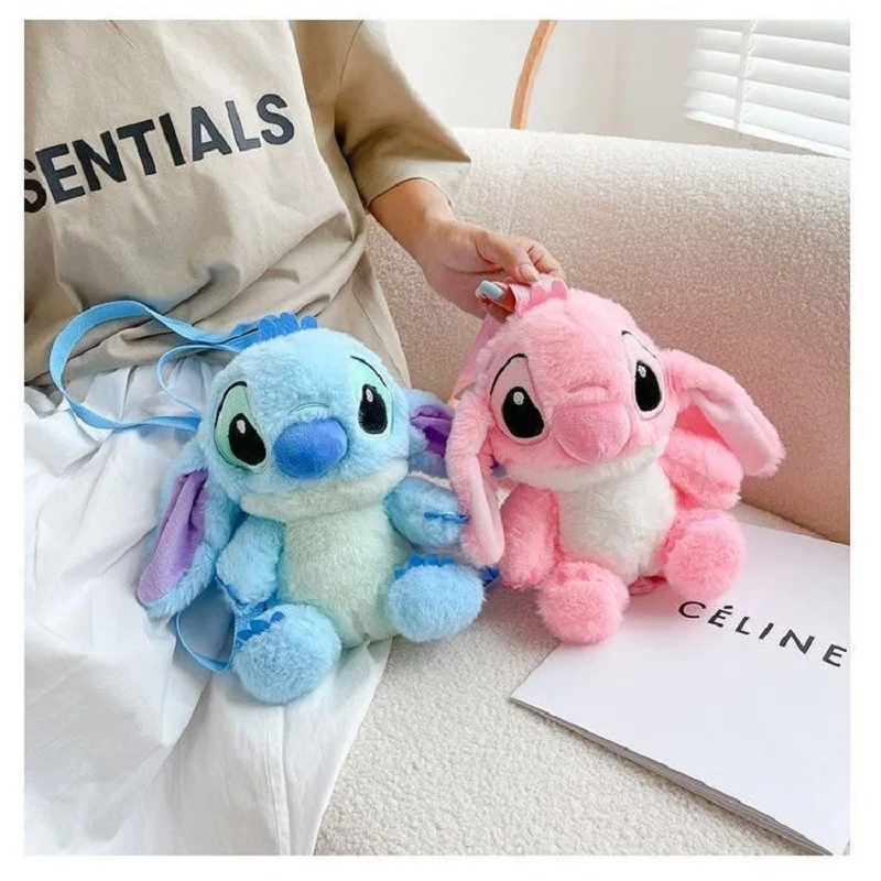 Disney Pink Lilo and Stitch Plush Backpack Cute Anime Figure Stuffed Doll Kawaii Blue Stitch Knapsack School Bag Toy Children