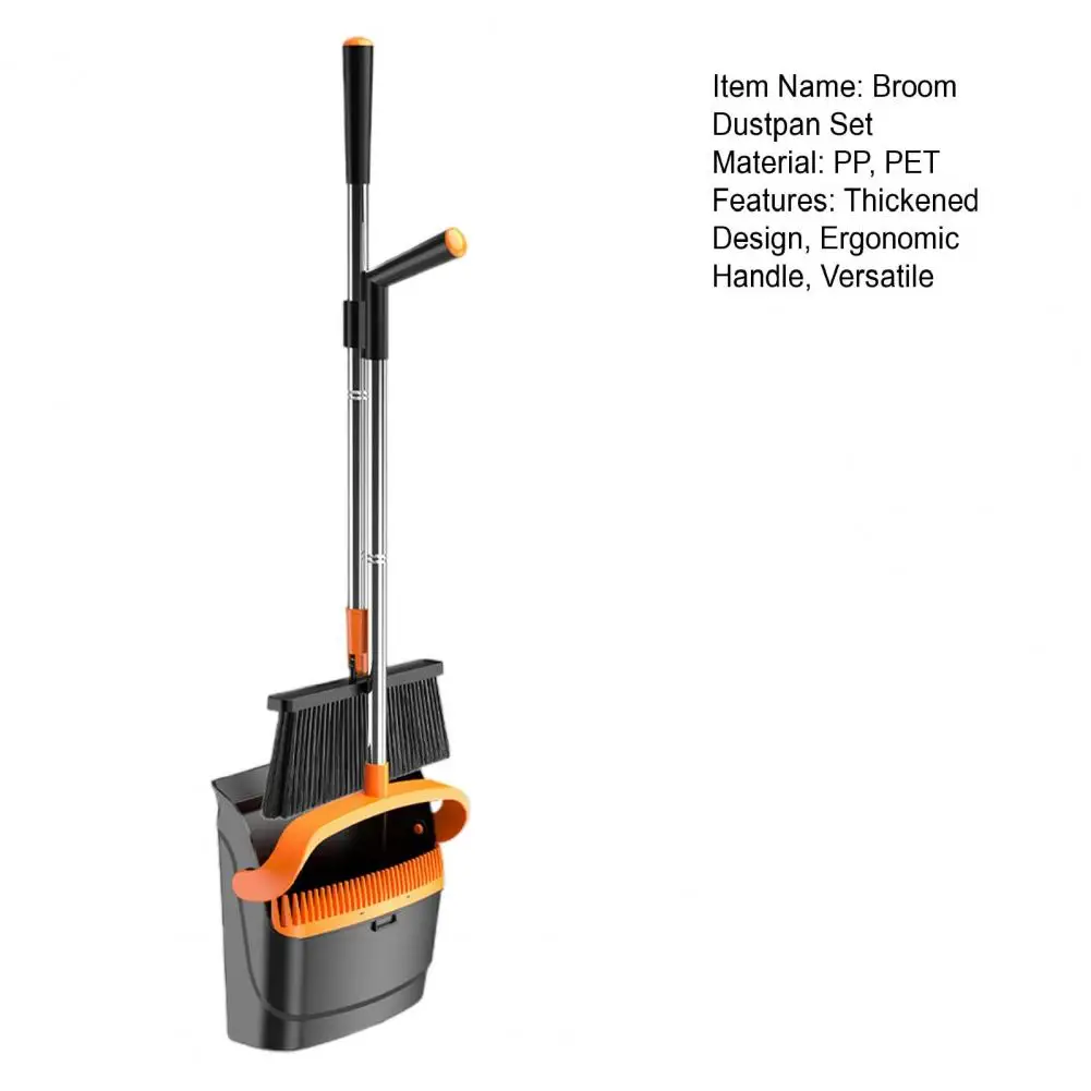 2Pcs/Set Long Handled Dustpan Brush Set With Built-In Comb Teeth 180 Degree Swivel Ergonomic Design Broom Foldable Dustpan Set