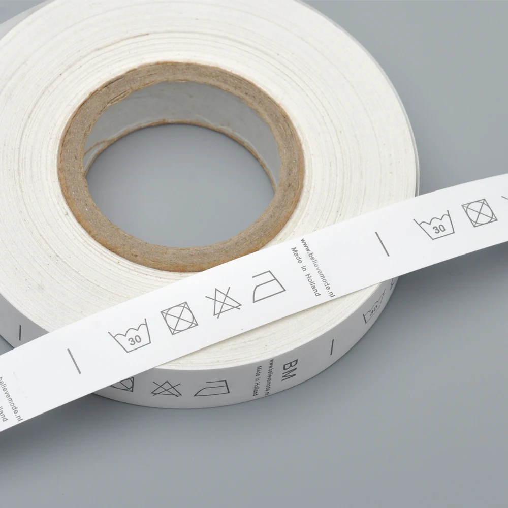 Custom Made design white garment washing care label clothing care size tags washable labels nylon taffeta by roll