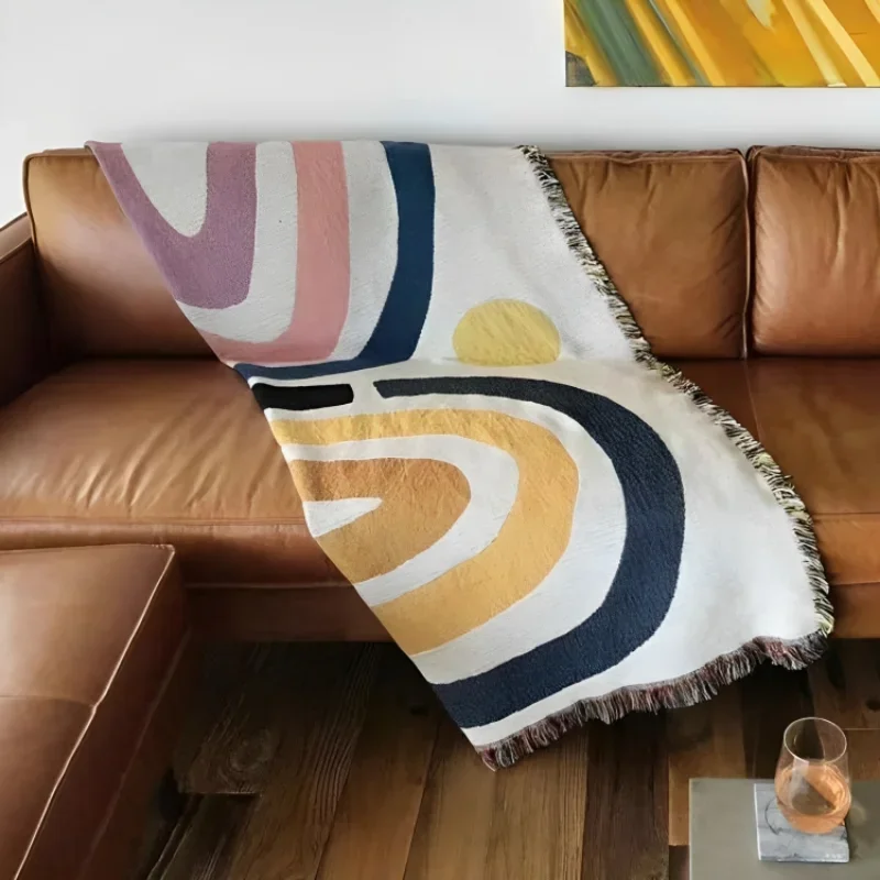 Arcobaleno geometrico arazzo coperta Vintage campeggio Picnic tappetino decorativo arte divano tiro tappeti Casual sottile copriletto per letti