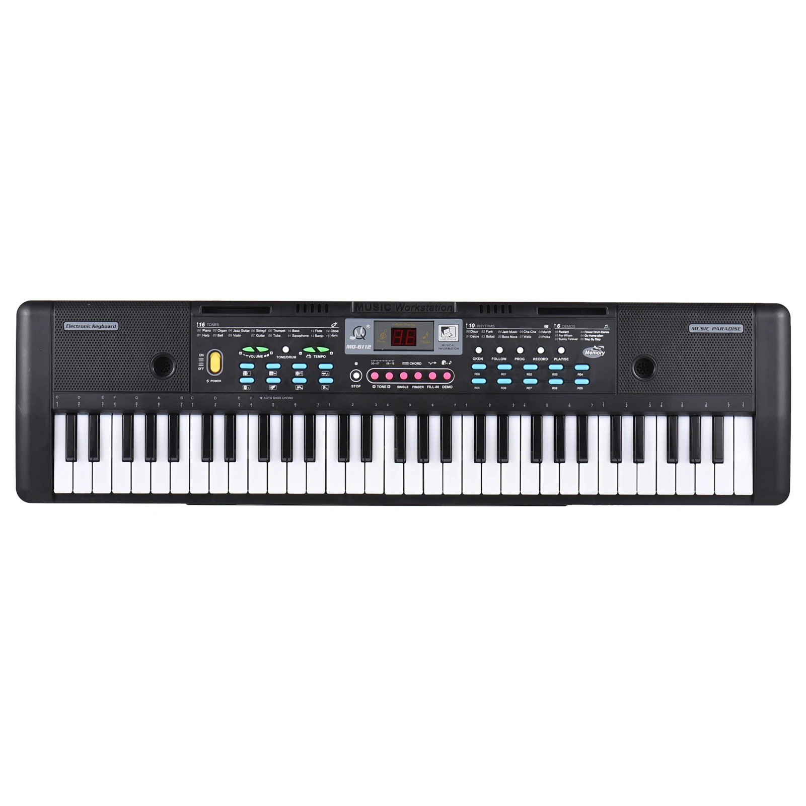 61 Keys USB Kids Electric Piano with Mic Digital LED Display Built-in Dual Stereo Speakers with 16 Tones 10 Rhythms 6 Demo Songs