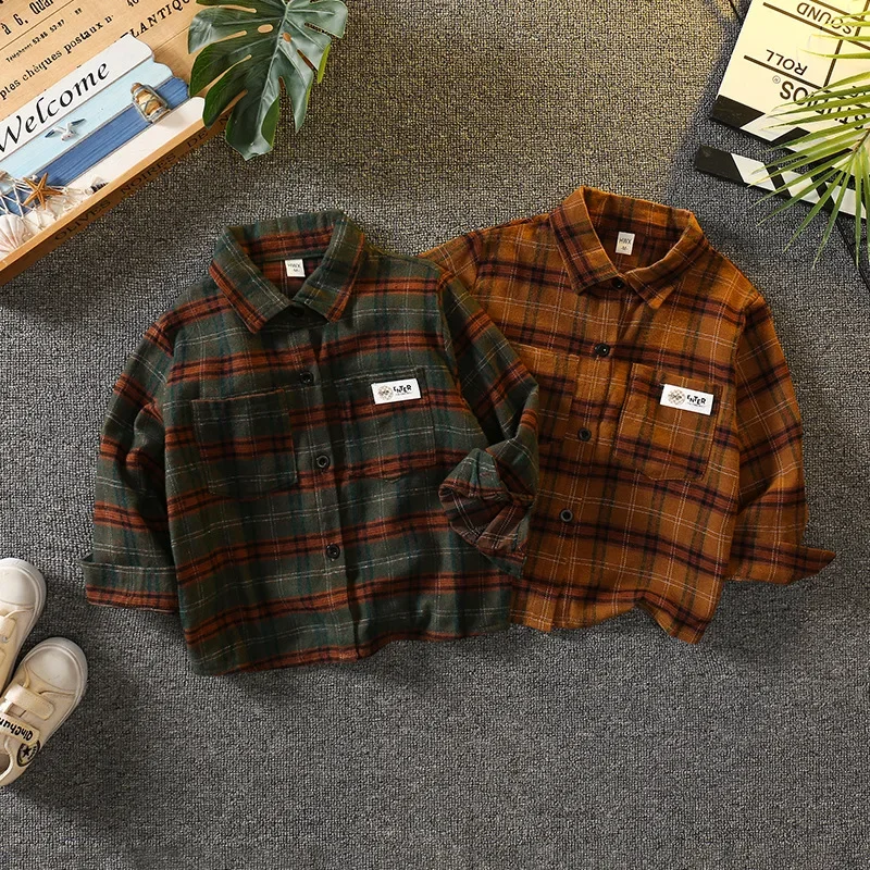 Plaid Long Sleeve Shirt Jacket for Boys Spring Autumn Baby Fashionable Children's Clothing AE Stock Origin China