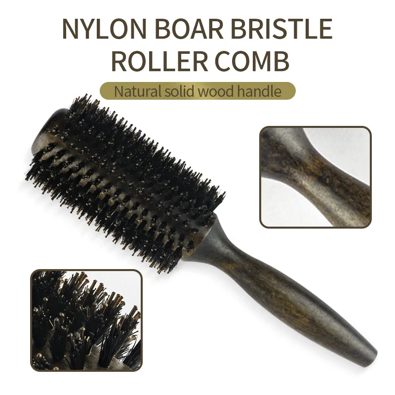 Professional 65mm Wood Round Hairbrush Roll Hairdresser Combs Boar Bristle Curly Hair Brush Straightening Brush For Hairdresser 6