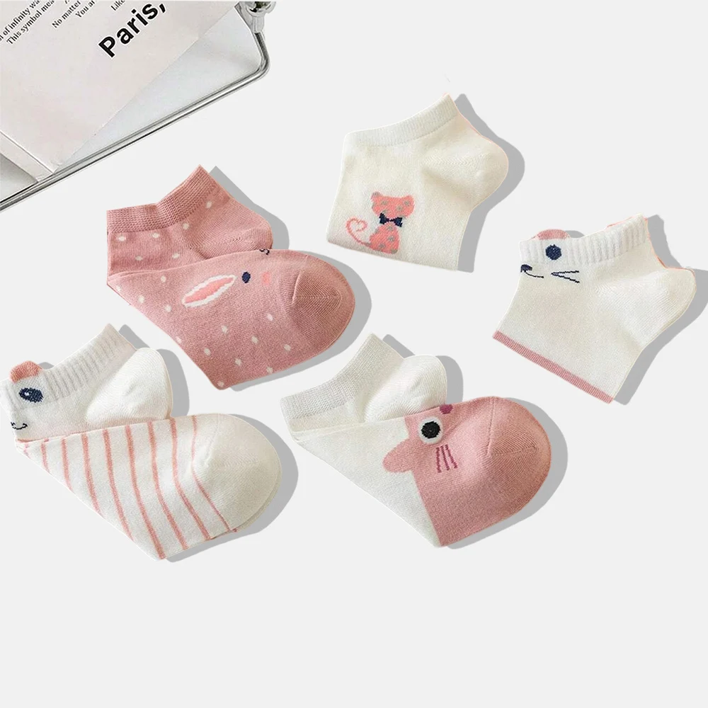Patterned Socks 5 Pairs Women Cartoon Cat Patterns Casual Socks