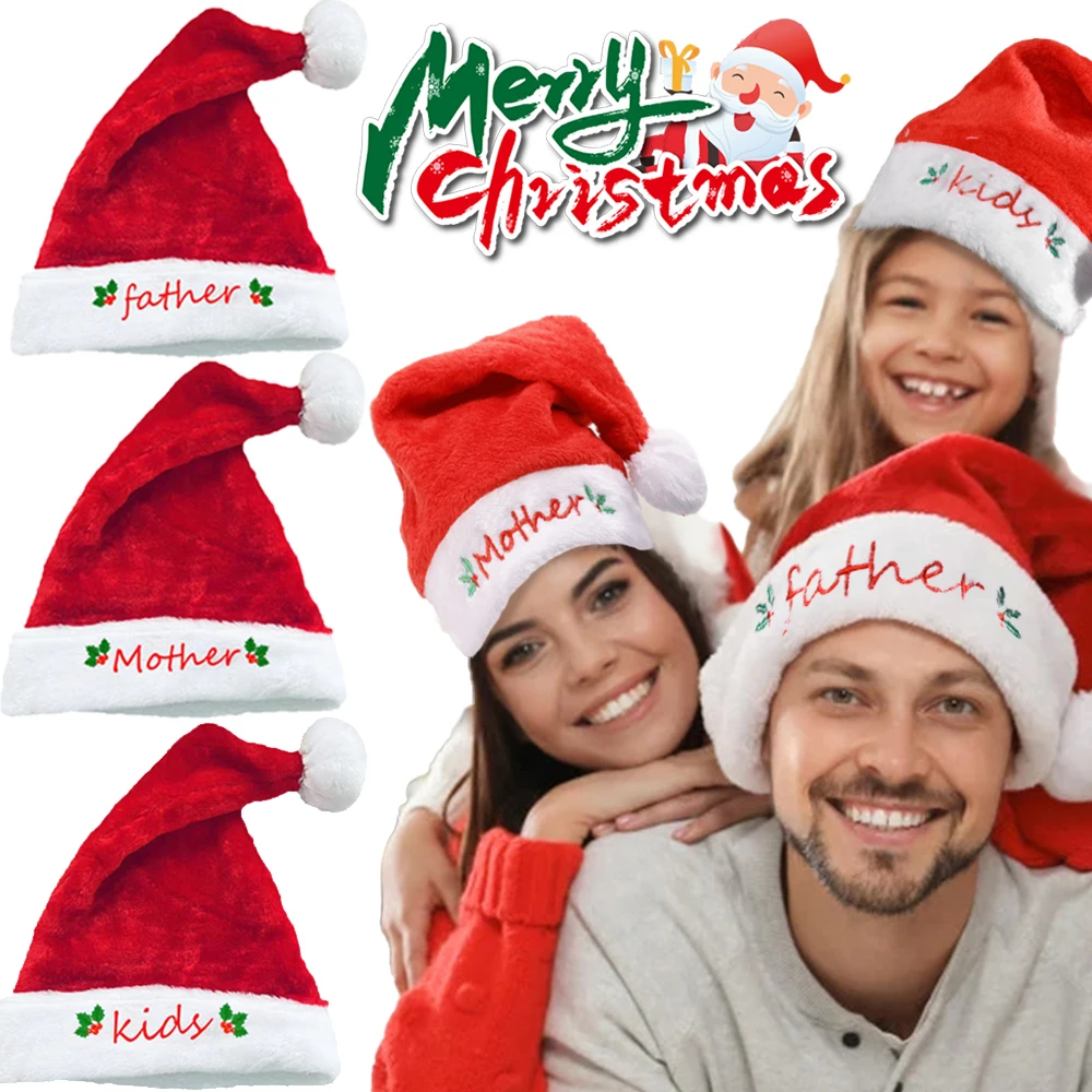Adults Kids Christmas Hats Plush Thickened Family Member Santa Hat Merry Christmas New Year Party Festival Decoration Gifts