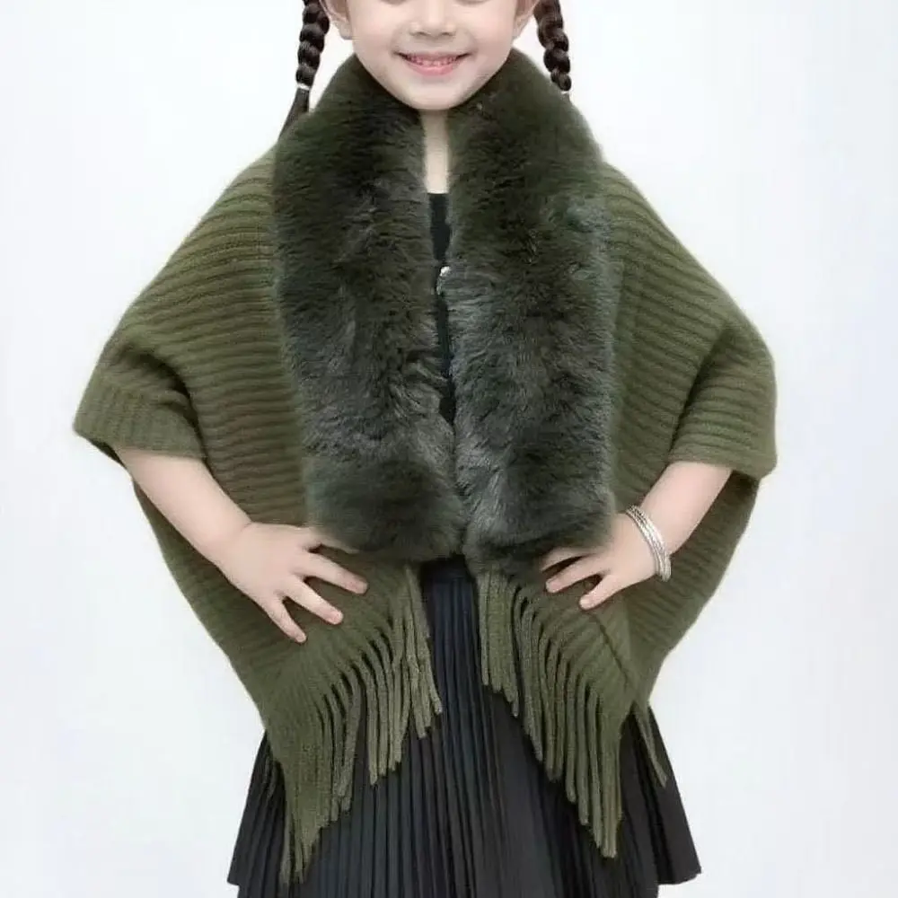 Faux Fur Mongolian Poncho Winter Shawl