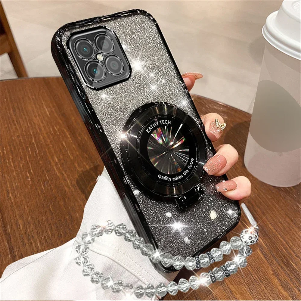 Glitter Crystal Bracelet Phone Holder with Stand - Sparkling Silicone Cover Case