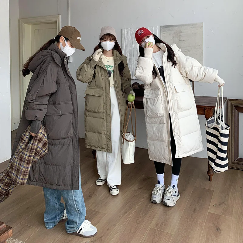 

Корейская ретро-куртка с капюшоном, женское теплое модное пальто средней длины с отложным воротником и хлопковой подкладкой на осень и зиму