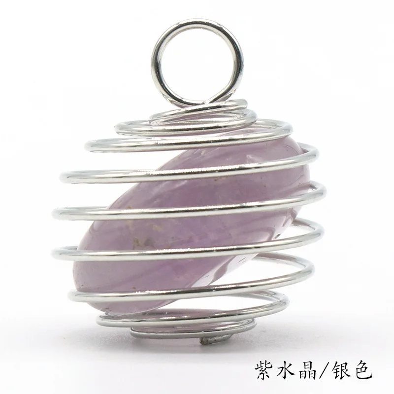 20pcs  Natural Crystal Stone Copper Wire Wound Spring Pendant  Amethyst Rose Quartz Charms Jewelry Making