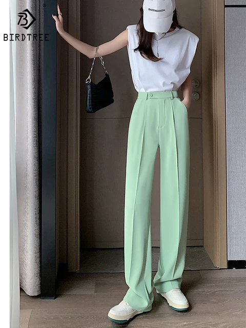 Mint Green Women High Waist Pants 