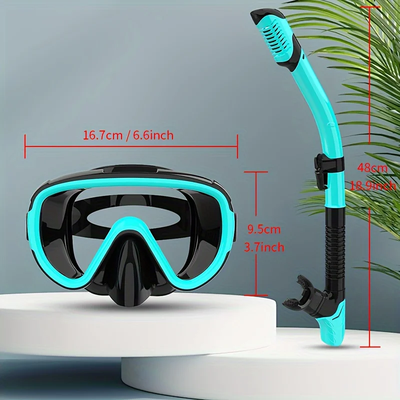 Qingsong Adult Advanced Snorkeling Gear Set-Dry Top Snorkel with Anti-Fog Panoramic Tempered Glass Mask for Snorkeling