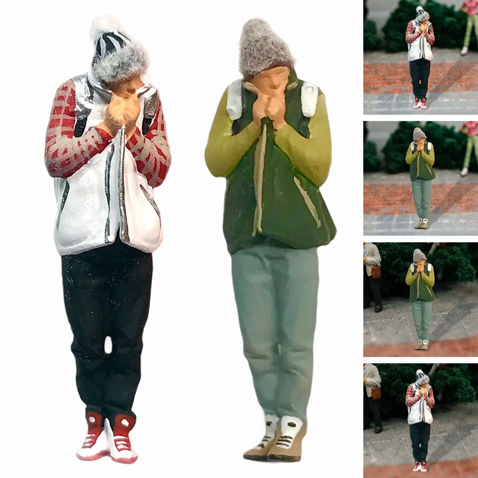 작은 송진 피규어 디오라마 풍경, 귀여운 미니어처 피규어, 페인트 피규어, 마이크로 풍경 기차 레이아웃, 1/64 명 피규어