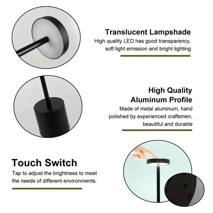 LED Touch Desk Lamp Rechargeable Metal Table Lights 3 Color Dimmable Bedside Modern Style Bedroom Bar Dinner Decor Lighting 3