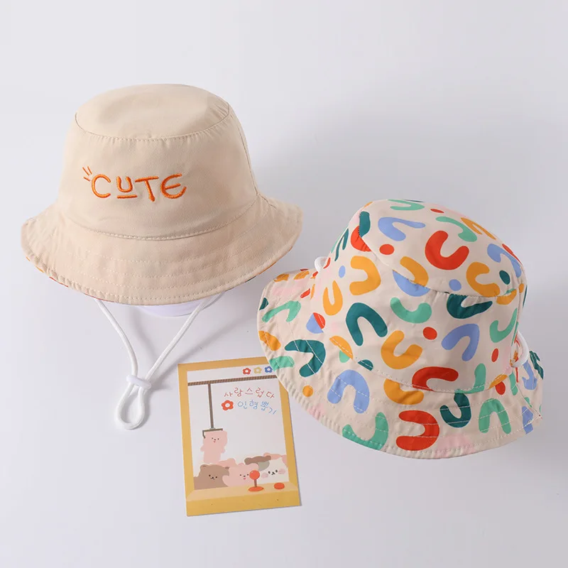 Cute Embroidered Baby Bucket Cap Double Sided Print Kids Panama Sun Hat Summer Children Boy Girl Fisherman Caps baby hat kids bucket hat kids sun hat
