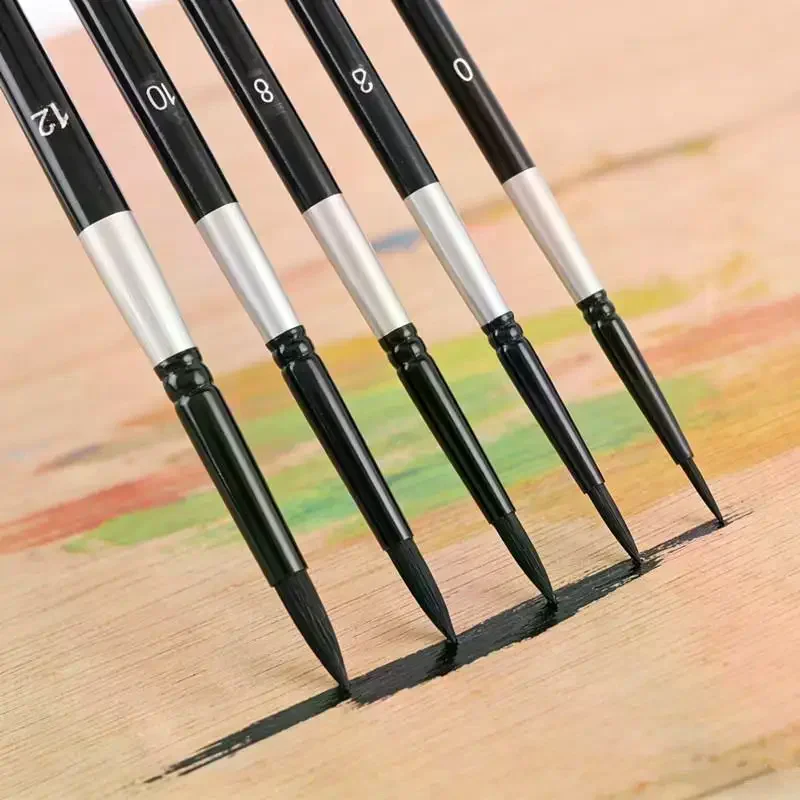 7Pcs 다람쥐 헤어 브러쉬 세트 초보자를 위한 둥근 뾰족한 팁이 있는 브러쉬 초보자 예술가용 구아슈 수채화 그림 키트