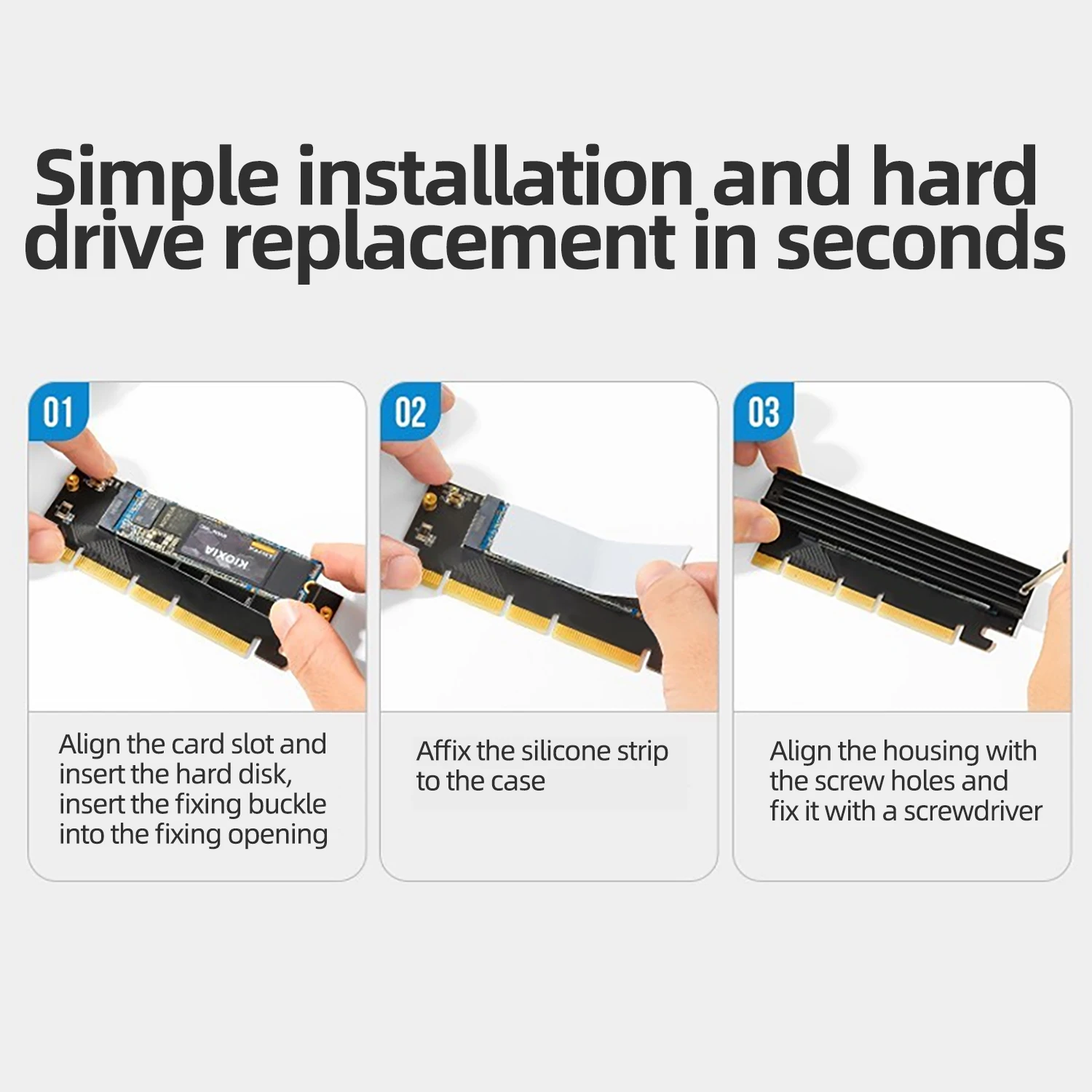 M2 NVMe SSD to PCI-e x16 Adapter Board Support 2280/2260/2242/2230 with Heatsink Cover M.2 NVMe SSD M-key Extension Card