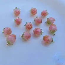  9 * 16mm Resin Strawberry Pendant Rose Small Bud Double Color Earrings Pendant Handmade 