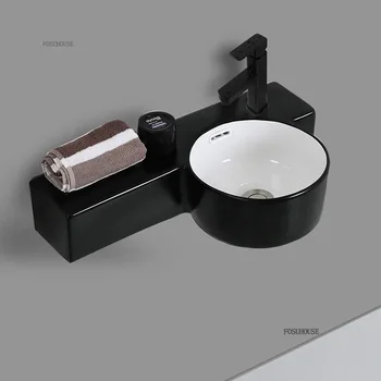 อ่างล้างจานห้องน้ําอ่างล้างหน้าเซรามิคห้องน้ํา FIXTURE Simple Small Apartment ติดผนังแคบด้านข้าง Home MINI อ่างล้างจาน H 1