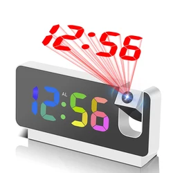 Enhanced Projection Alarm Clock with Large Color LED Display and Adjustable Ceiling/Wall Projector (WHITE)