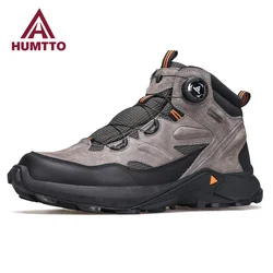 HUMTTO Leather Trekking Boots Luxury Designer Hiking Shoes for Men Outdoor Climbing Sneakers Mens Sports Safety Work Ankle Boots