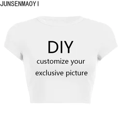 Custom Design Crop Top - Solid Color O-Neck Summer Fashion Tee - M (White)