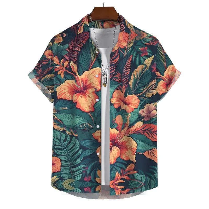 thumbnail image 1 of Camisas hawaianas con estampado floral 3D para hombre, blusa de manga corta con un solo pecho, blusas de playa para vacaciones, ropa Harajuku, 1 of 5