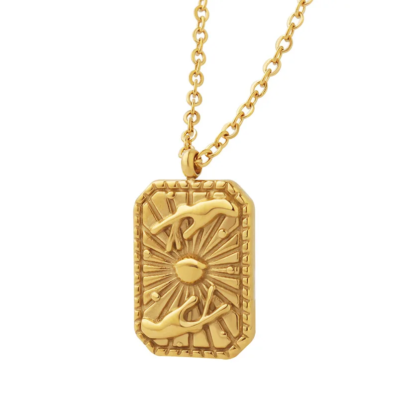 New Stainless Steel Hand Sun Irregular Oblong Pendant Necklace For