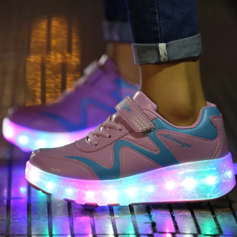 Childrens Roller Skating Shoes High Quality LED Light Emitting Two Wheel Casual Training Skate Shoes for Kids Sneakers