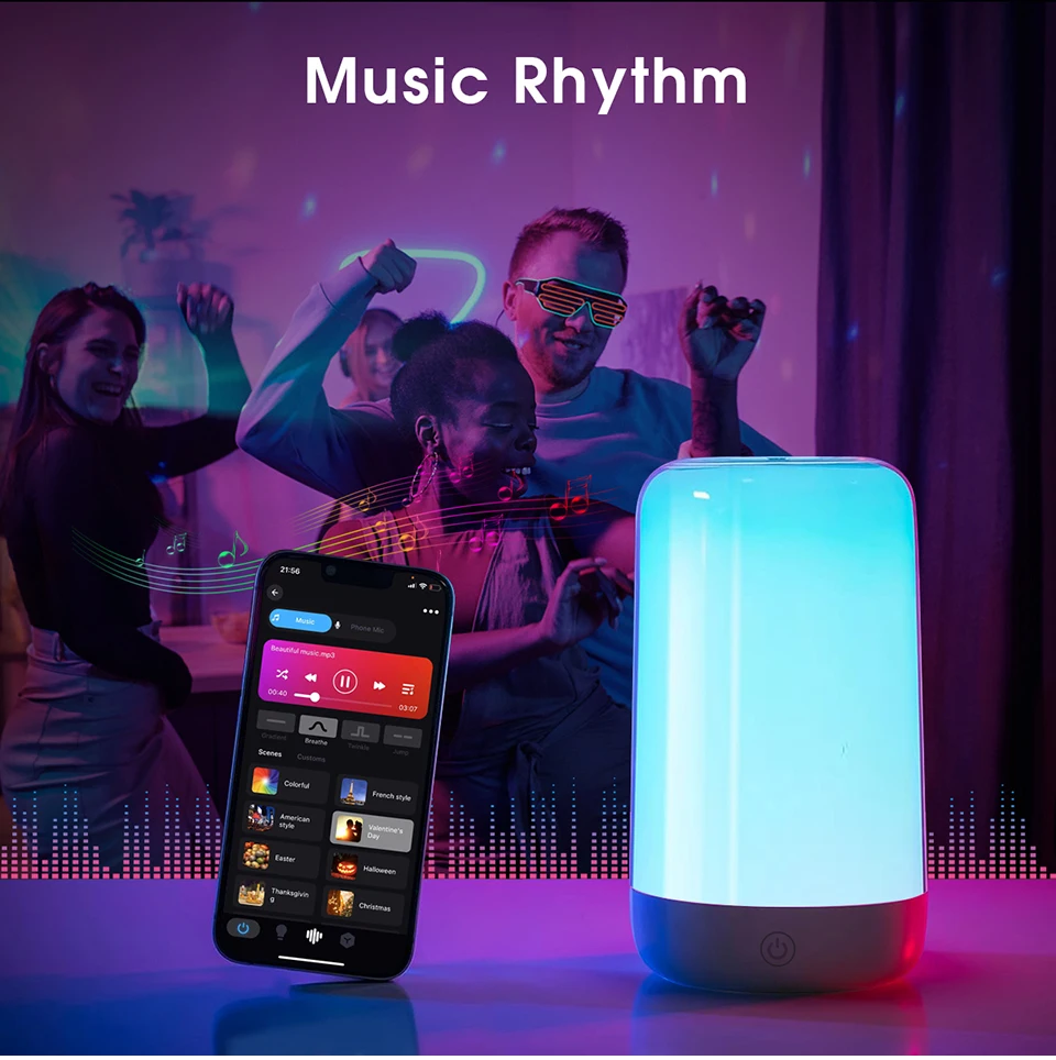 Bluetooth Smart Touch Bedside Table Lamp Dimmable RGB LED Night Light Rechargeable kids Desk Lamp Camping Room Atmosphere Decor