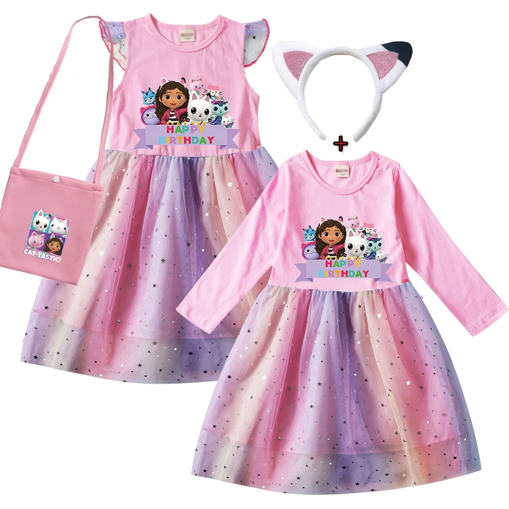 Kids Girls Dress Cartoon Children Sport Causal Dress La Casa De Mu&ntilde;ecas De Gaby Baby Girl Birthday Gift kids girls dress