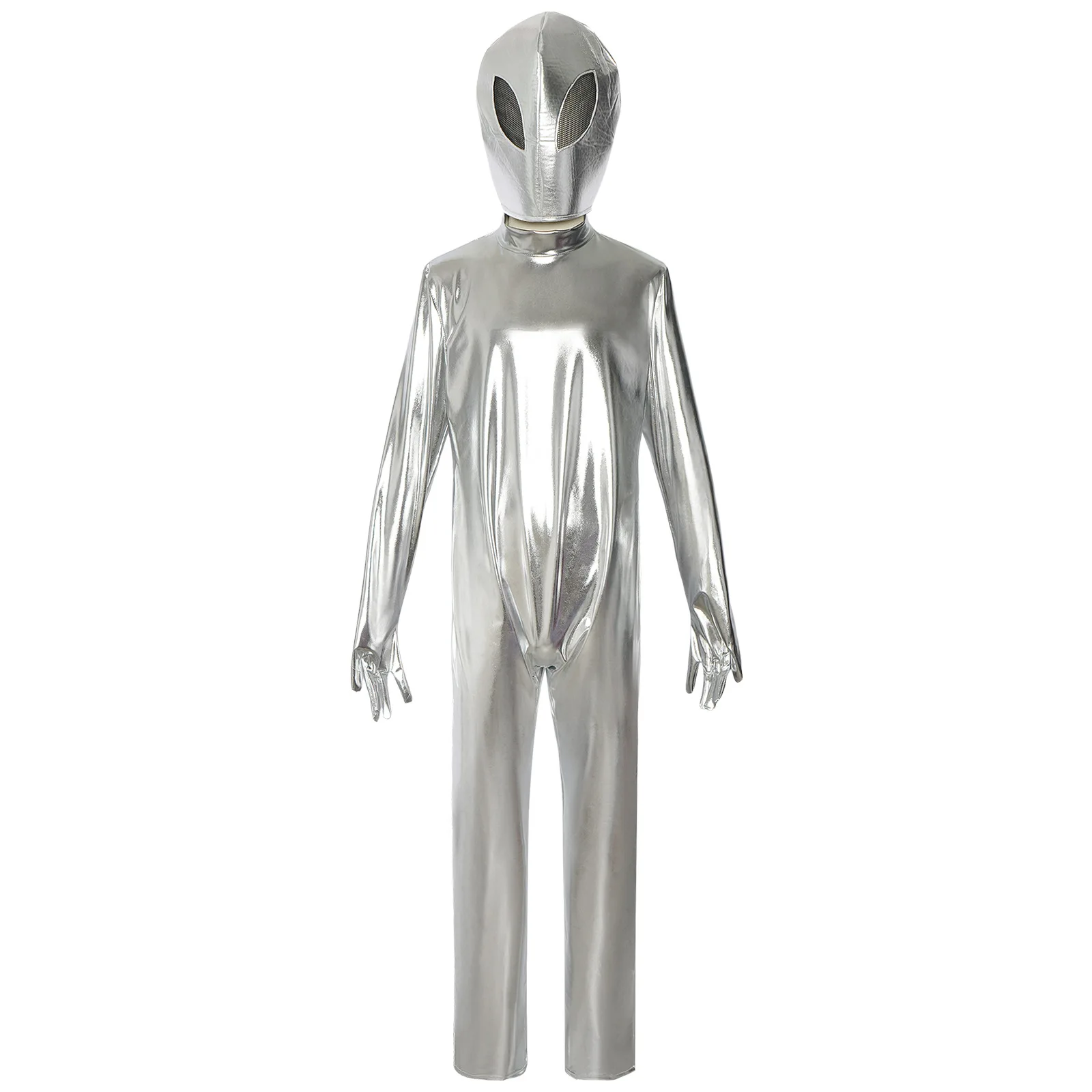 Unisex Metallic Space Alien Bodysuit Costume for Halloween and Parties 21 Unisex Metallic Space Alien Bodysuit Costume