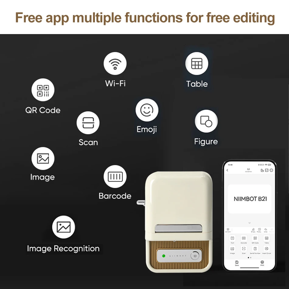 Niimbot B21 Label Sticker Printer Portable Thermal Wireless Bluetooth Maker used for Barcode Clothing Jewelry Fooder Store Print