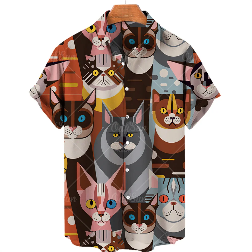 2023 men's shirt animal cat print shirt pattern T shirt fashion short sleeved Harajuku shirt