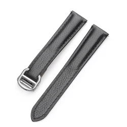 Genuine Leather Lychee Textured Watch Strap - Unisex Luxury Band - 22mm (Black - Silver buckle)